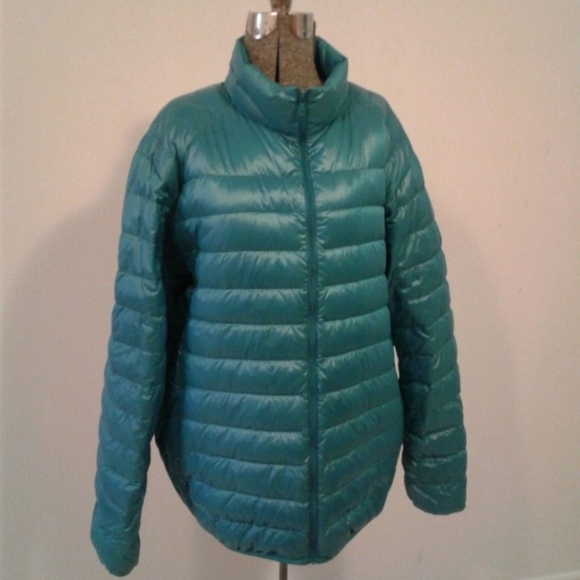 UNIQLO ULTRA LIGHT DOWN turquoise shiny blue packable puffer jacket men's XL - Picture 2 of 5